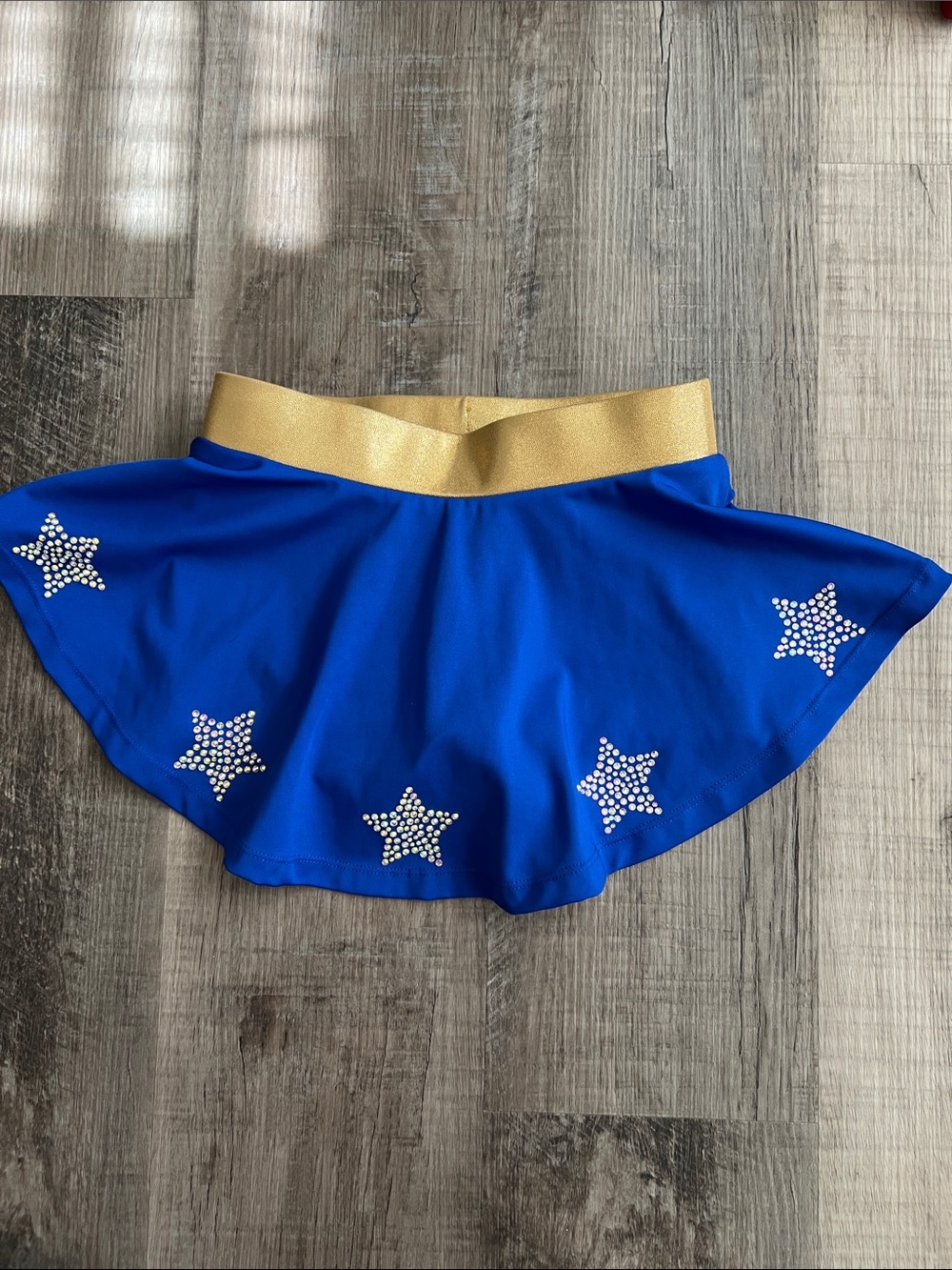 Cheer Athletics gold and royal blue skort with rhinestone stars size Youth L - Picture 5 of 16